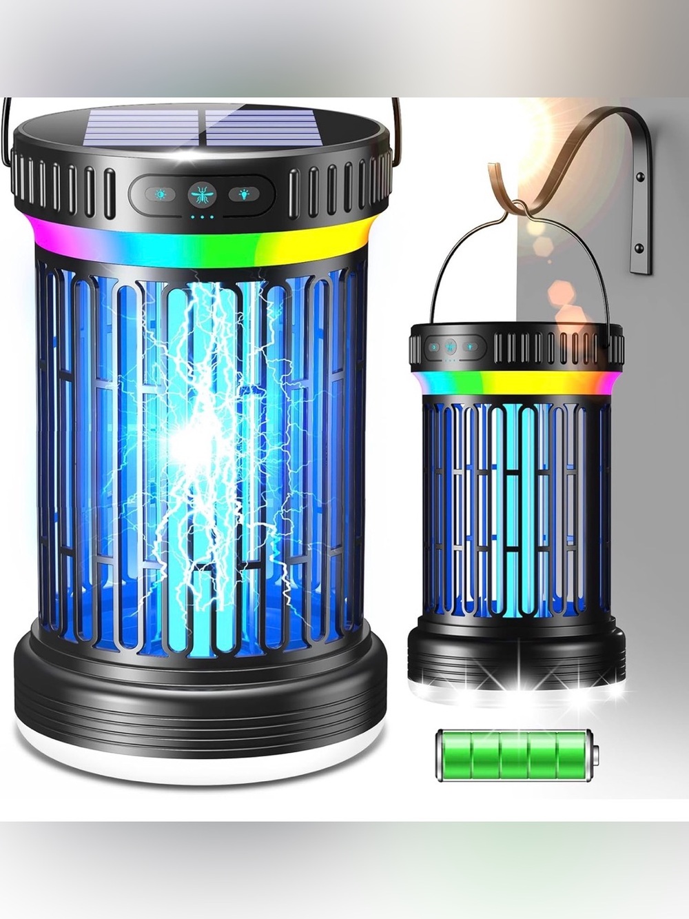 Portable Solar Mosquito Zapper Lantern with RGB Lights, Rechargeable